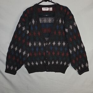 Vintage 90's CC Sport Cardigan Button Geometric Abstract Sz M Grandpa Sweater
